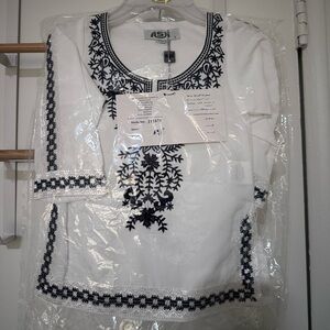 Kids White and Black Embroidered oriental cultural traditional set